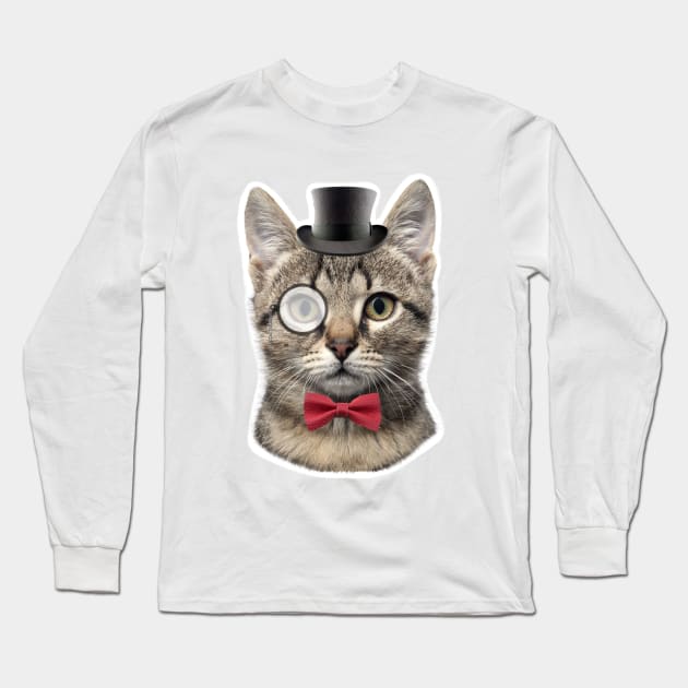 Monocle Cat Long Sleeve T-Shirt by madmonkey